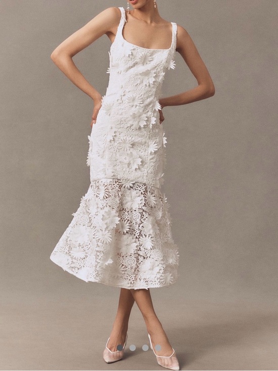 Bardot Marico Dresses & Skirts - NEW Bardot Marico White Midi Dress Bodice Square Neckline, 3D Lace, US Sz 10